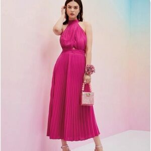 SHEIN Elegant Fuchsia sundress cocktail neon pink Halter cutout Dress NWT Sz XL